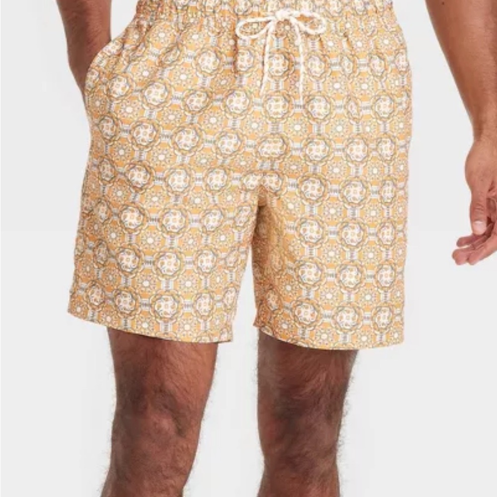 Goodfellow & Co Gold Swim Trunks with Geometric Pattern